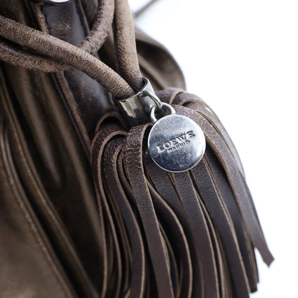Loewe Anagram Flamenco Fringe Shoulder Bag Brown Leather Silver — view 6