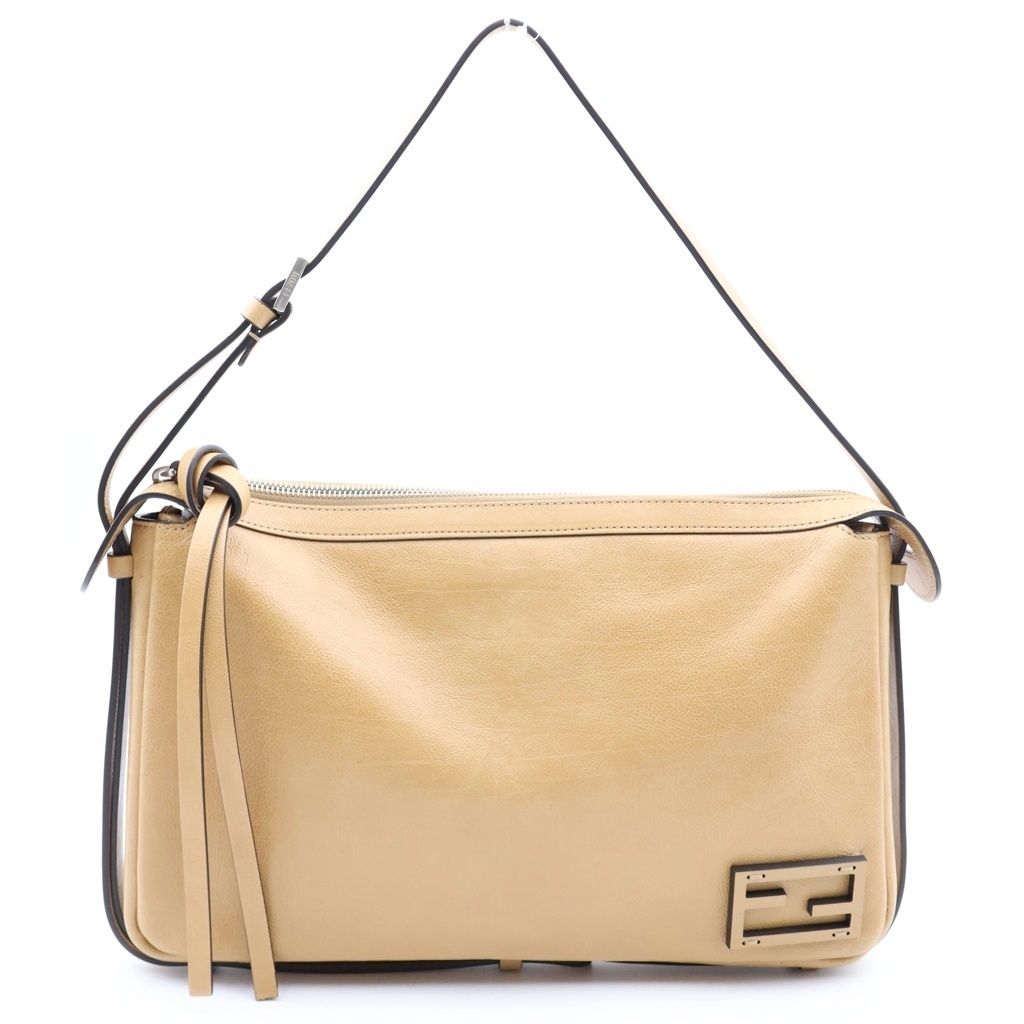 Fendi Simply Shoulder Bag FF Logo Leather Light Brown