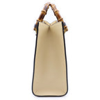 Gucci Hosoo Diana Small Nishijin Woven Bamboo Canvas Leather 2-Way Bag Beige — view 3