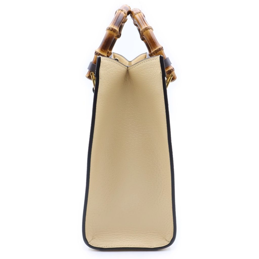 Gucci Hosoo Diana Small Nishijin Woven Bamboo Canvas Leather 2-Way Bag Beige — view 3