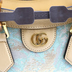 Gucci Hosoo Diana Small Nishijin Woven Bamboo Canvas Leather 2-Way Bag Beige — view 6