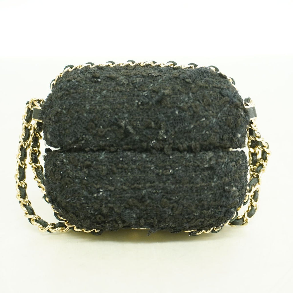 Chanel Airpods Case Tweed Black Champagne Gold Shoulder Bag — view 7