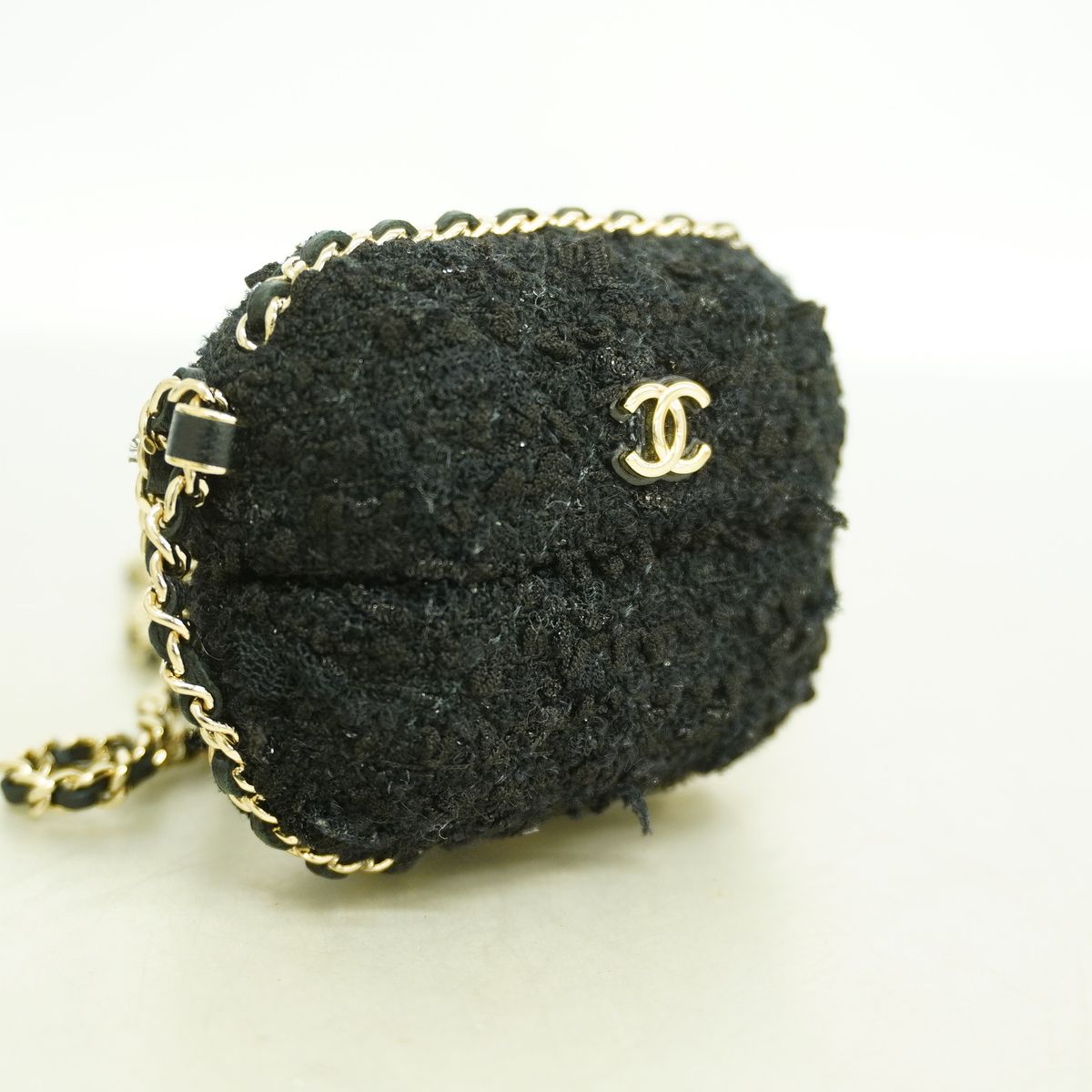 Chanel Airpods Case Tweed Black Champagne Gold Shoulder Bag — view 2