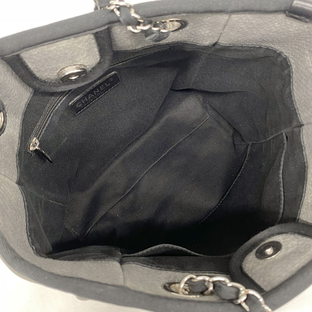 Chanel Chain Tote Bag Deauville Canvas Gray Silver — view 4