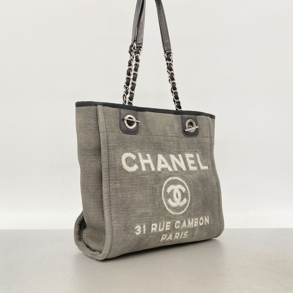 Chanel Chain Tote Bag Deauville Canvas Gray Silver — view 2