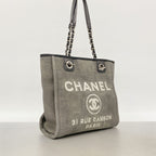 Chanel Chain Tote Bag Deauville Canvas Gray Silver — view 2