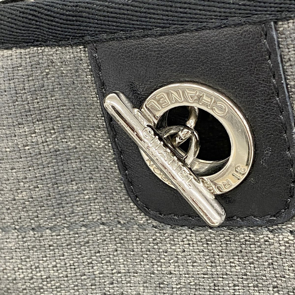 Chanel Chain Tote Bag Deauville Canvas Gray Silver — view 8