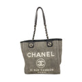 Chanel Chain Tote Bag Deauville Canvas Gray Silver