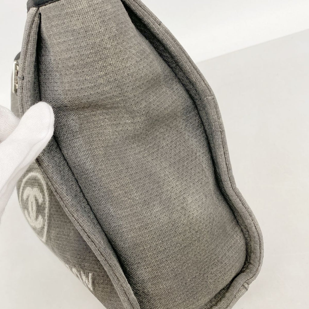 Chanel Chain Tote Bag Deauville Canvas Gray Silver — view 6