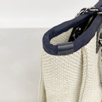 Chanel Chain Tote Bag Deauville Raffia Ivory Navy Silver — view 8