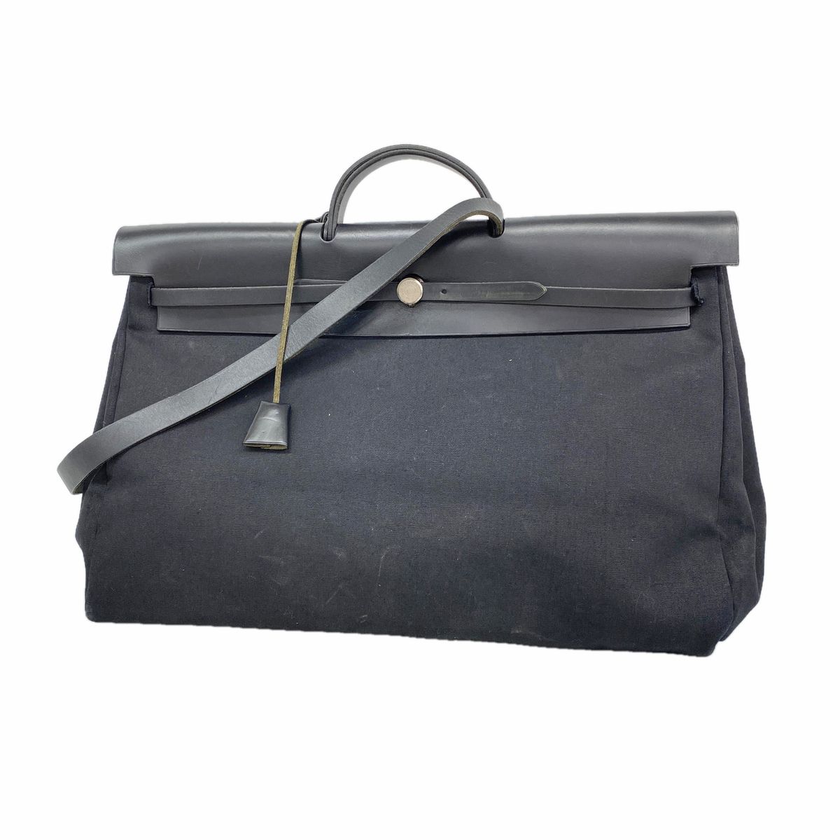 Hermes Handbag Herbag GM Toile Officier Black Silver 2-Way Bag