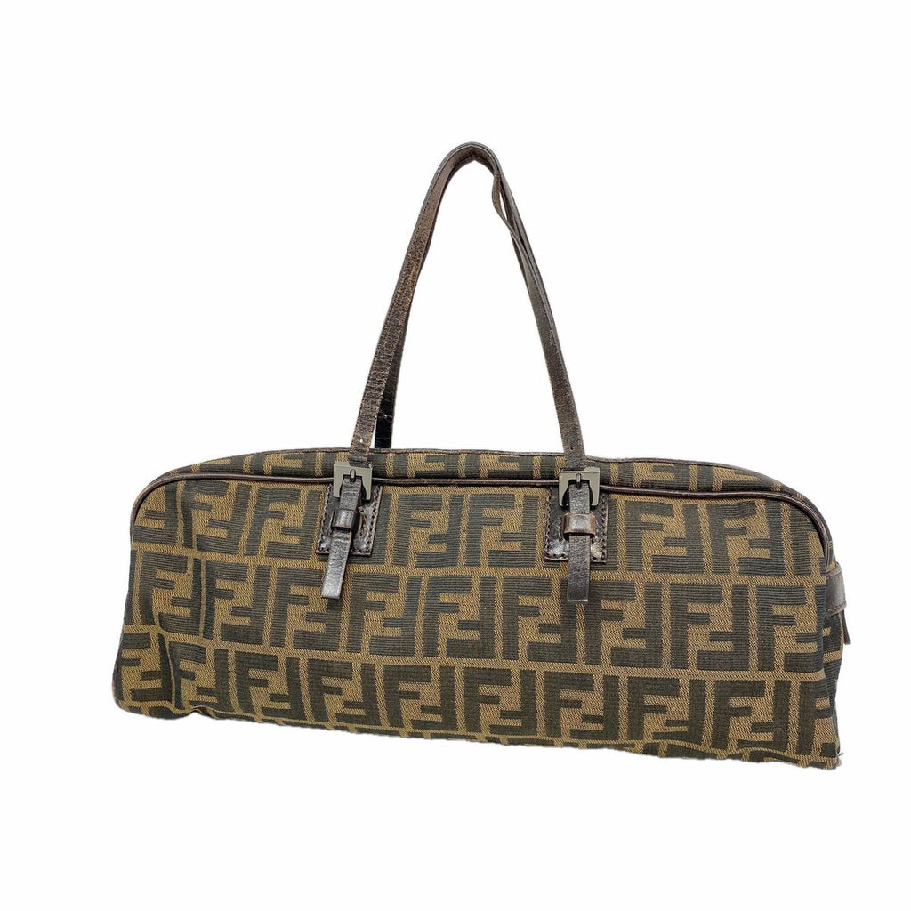 Fendi Handbag Zucca Nylon Canvas Brown Silver