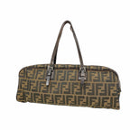 Fendi Handbag Zucca Nylon Canvas Brown Silver