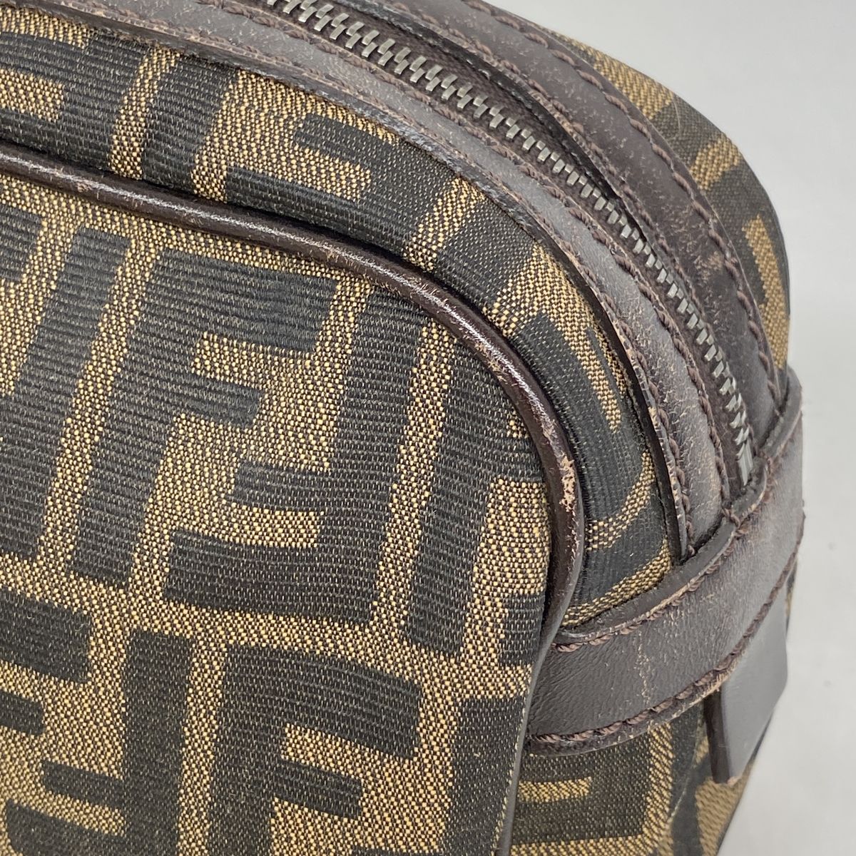 Fendi Handbag Zucca Nylon Canvas Brown Silver — view 8