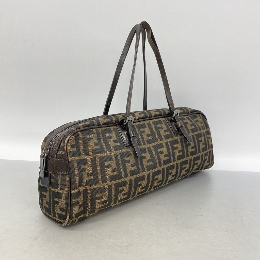 Fendi Handbag Zucca Nylon Canvas Brown Silver — view 2