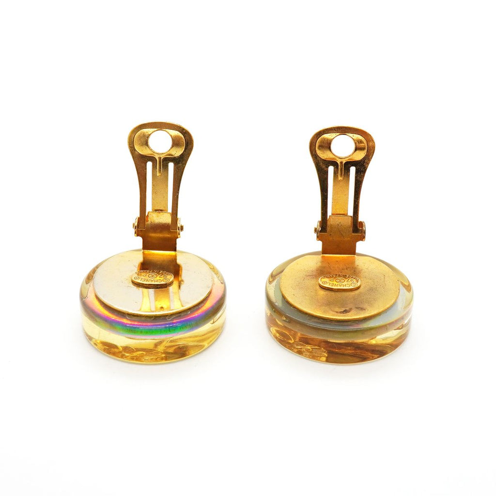 Chanel Earrings Vintage CC Logo Camellia Round Circle High Heels Motif Gold — view 6