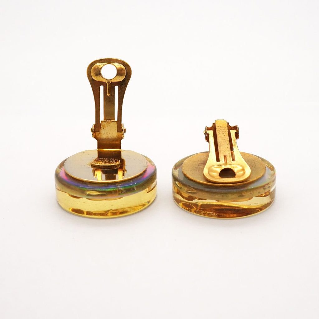 Chanel Earrings Vintage CC Logo Camellia Round Circle High Heels Motif Gold — view 3