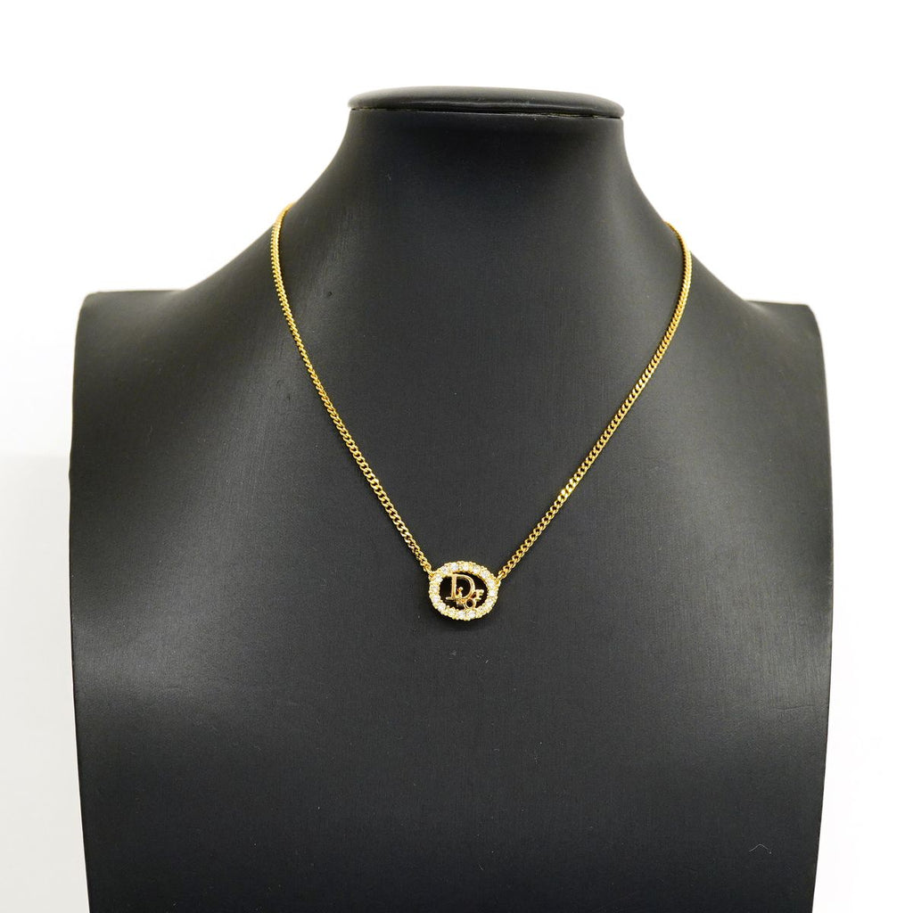 Dior Necklace Logo Oval Gold Plated Rhinestone — view 5