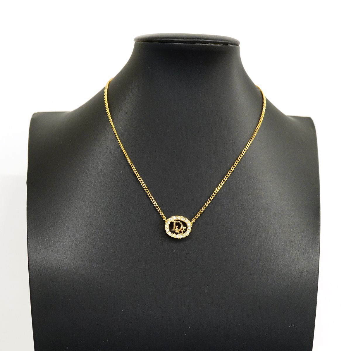 Dior Necklace Logo Oval Gold Plated Rhinestone — view 5