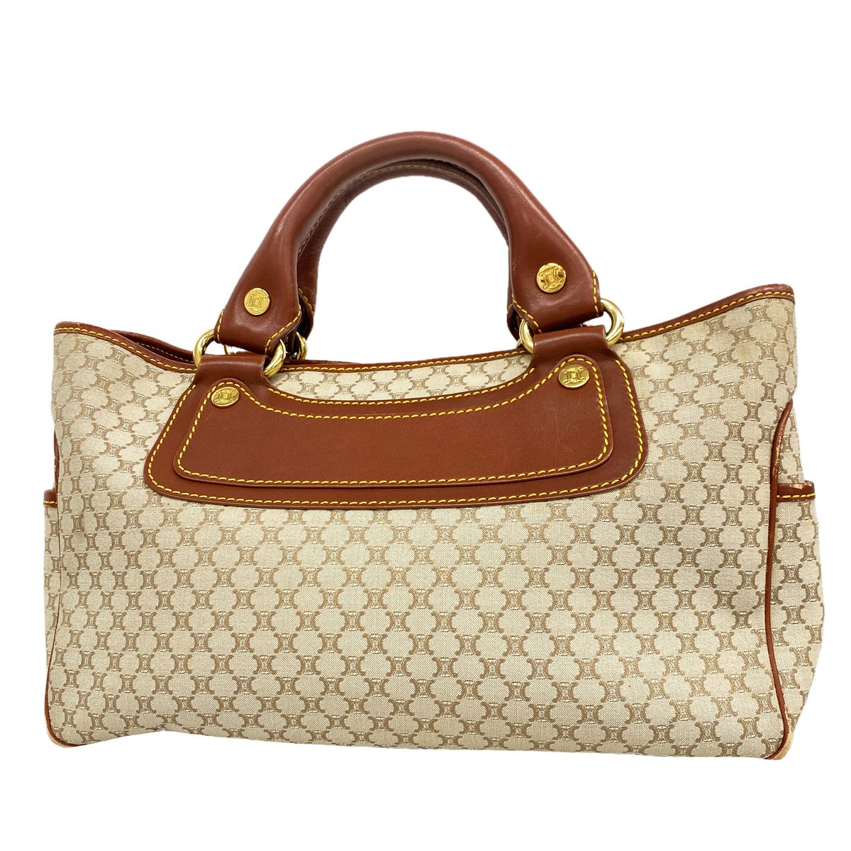 Celine Handbag Boogie Nylon Canvas Beige Champagne Gold