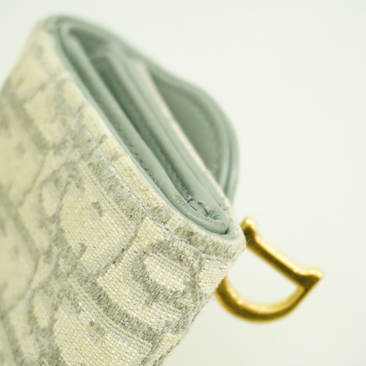 Dior Trifold Wallet Saddle Canvas Beige Gray Gold — view 6