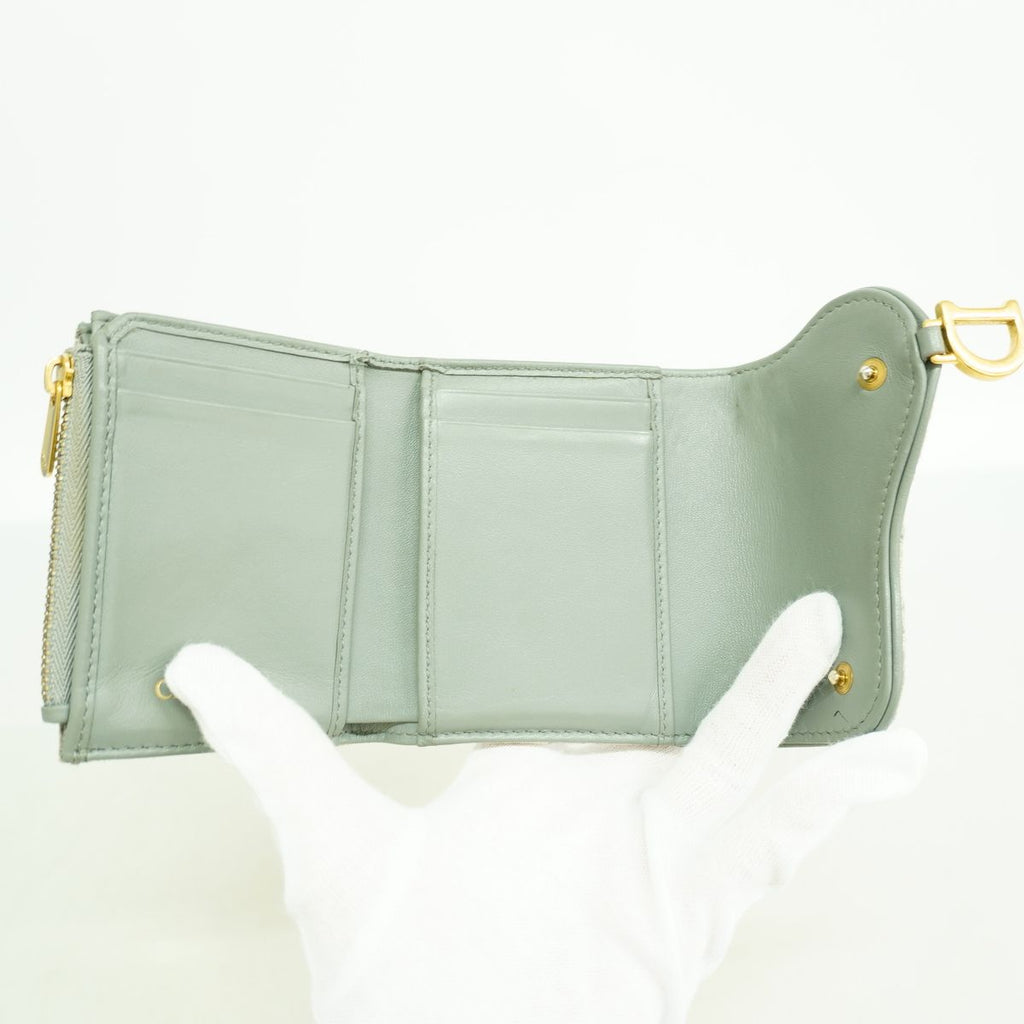 Dior Trifold Wallet Saddle Canvas Beige Gray Gold — view 3
