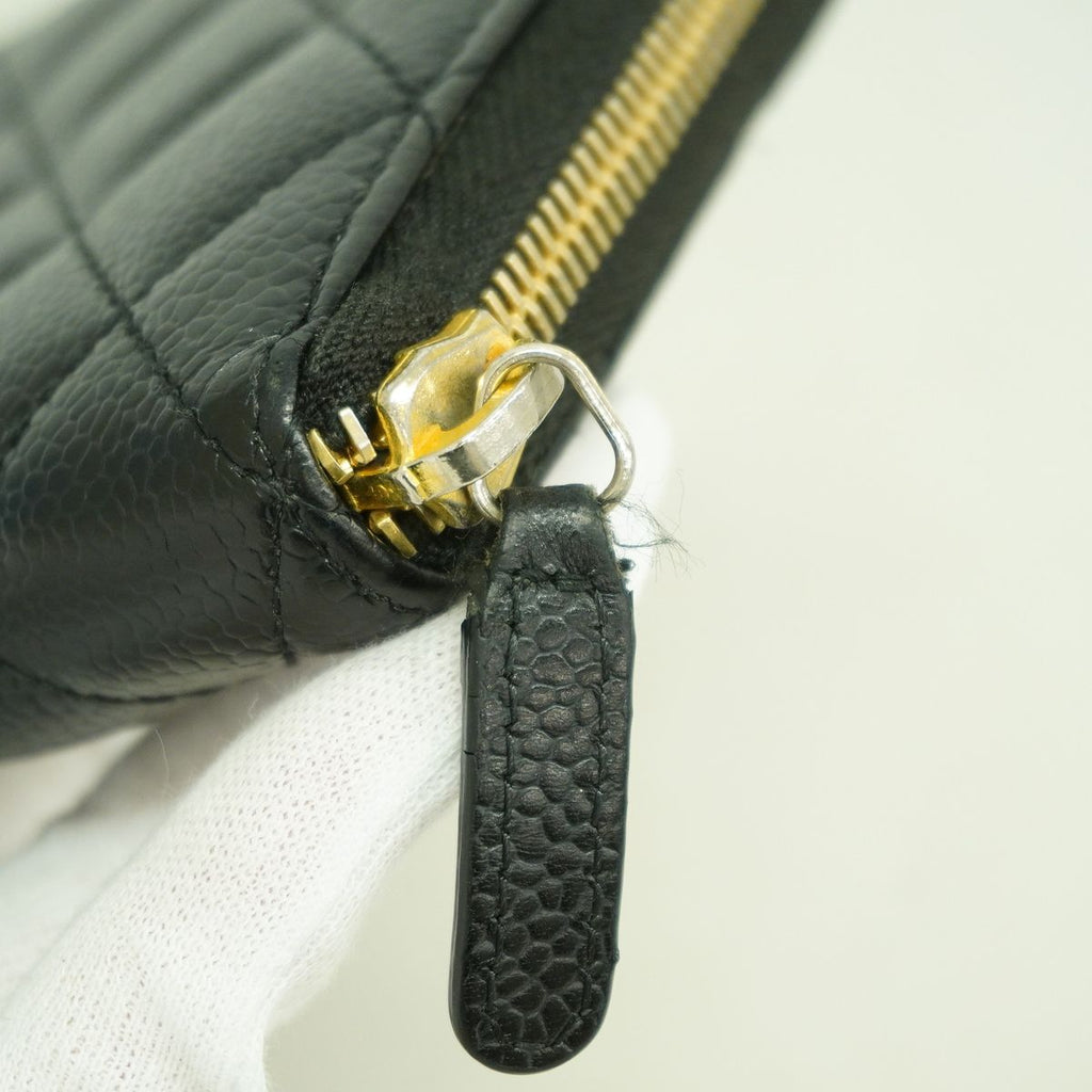 Chanel Wallet Quilted Caviar Leather Black Gold — view 7