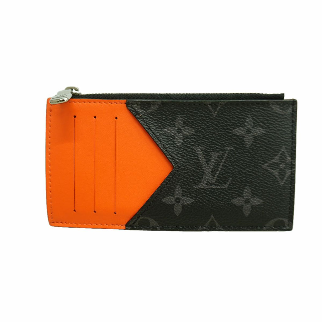 Louis Vuitton Monogram Eclipse Coin Card Holder Black Sunrise Orange