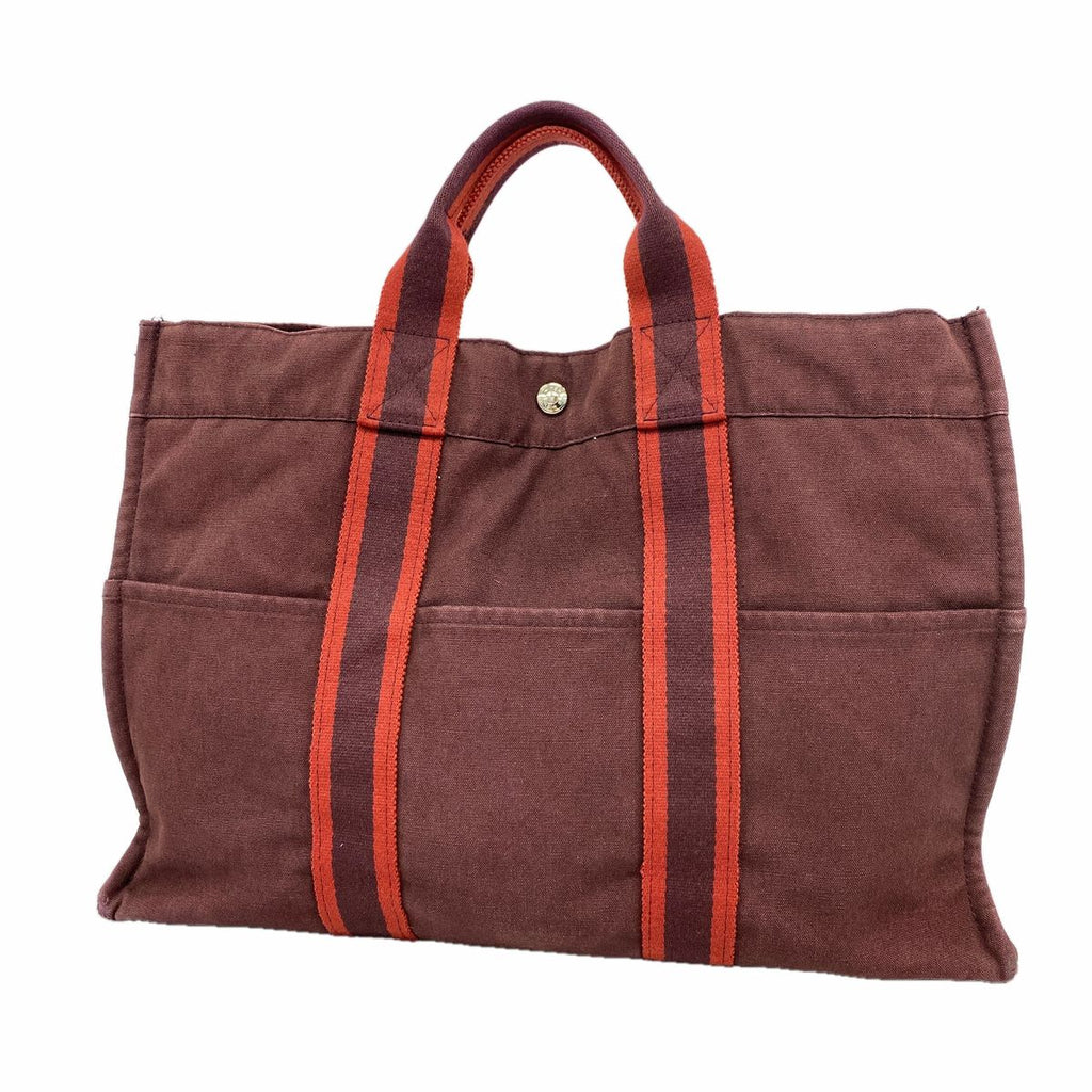 Hermes Tote Bag Fourre Tout MM Canvas Bordeaux Silver