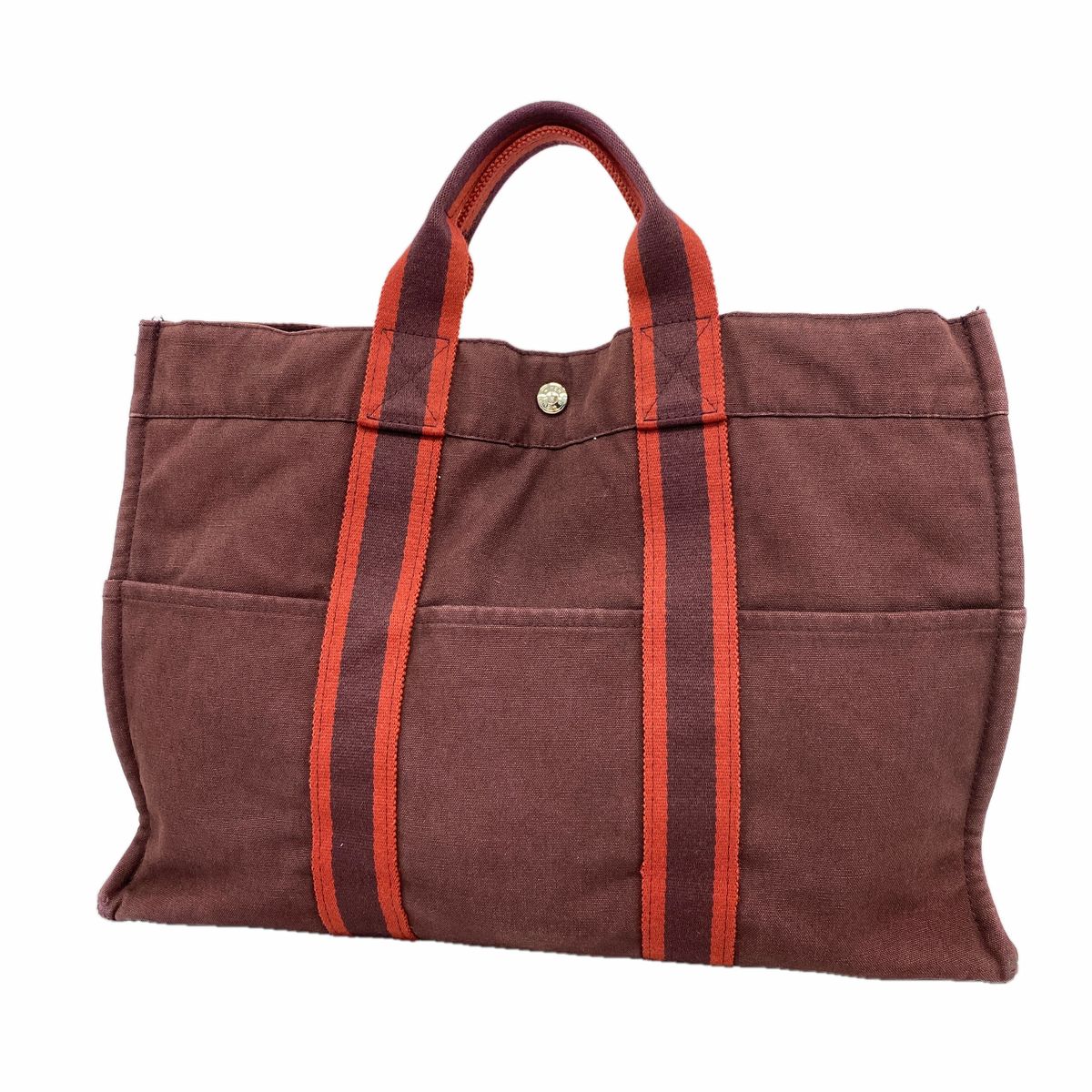 Hermes Tote Bag Fourre Tout MM Canvas Bordeaux Silver