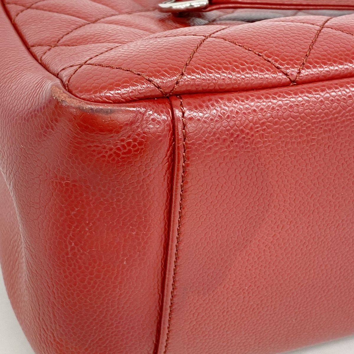 Chanel Chain Tote Bag Quilted Caviar Leather Red Silver — view 7