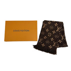 Louis Vuitton Logomania Scarf Shine Wool Silk Brown Monogram Fringe — view 2