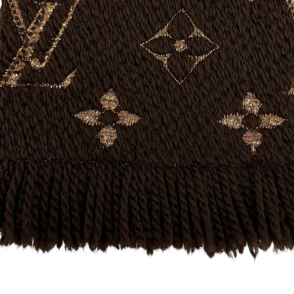 Louis Vuitton Logomania Scarf Shine Wool Silk Brown Monogram Fringe — view 6