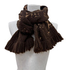 Louis Vuitton Logomania Scarf Shine Wool Silk Brown Monogram Fringe — view 3