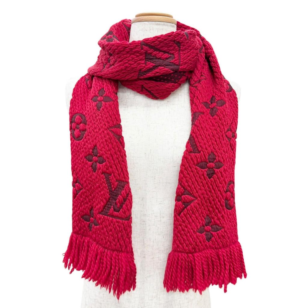 Louis Vuitton Logomania Scarf Wool Silk Ruby Monogram Fringe — view 2
