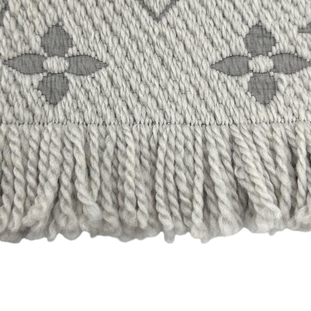Louis Vuitton Logomania Scarf Wool Silk Blend Gray Perlee Fringe — view 6