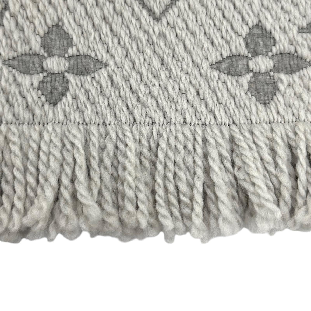 Louis Vuitton Logomania Scarf Wool Silk Blend Gray Perlee Fringe — view 6