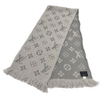 Louis Vuitton Logomania Scarf Wool Silk Blend Gray Perlee Fringe — view 4