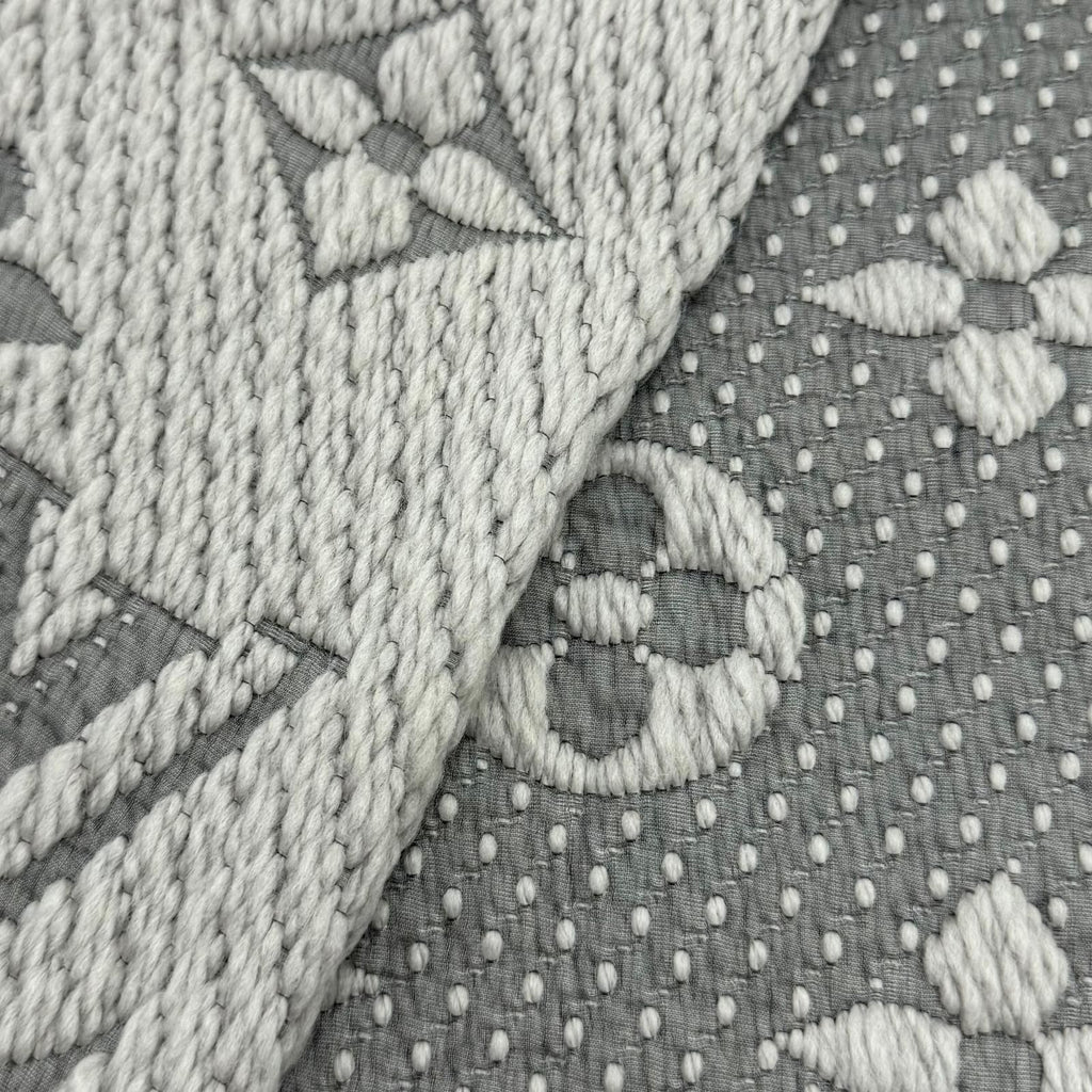 Louis Vuitton Logomania Scarf Wool Silk Blend Gray Perlee Fringe — view 5
