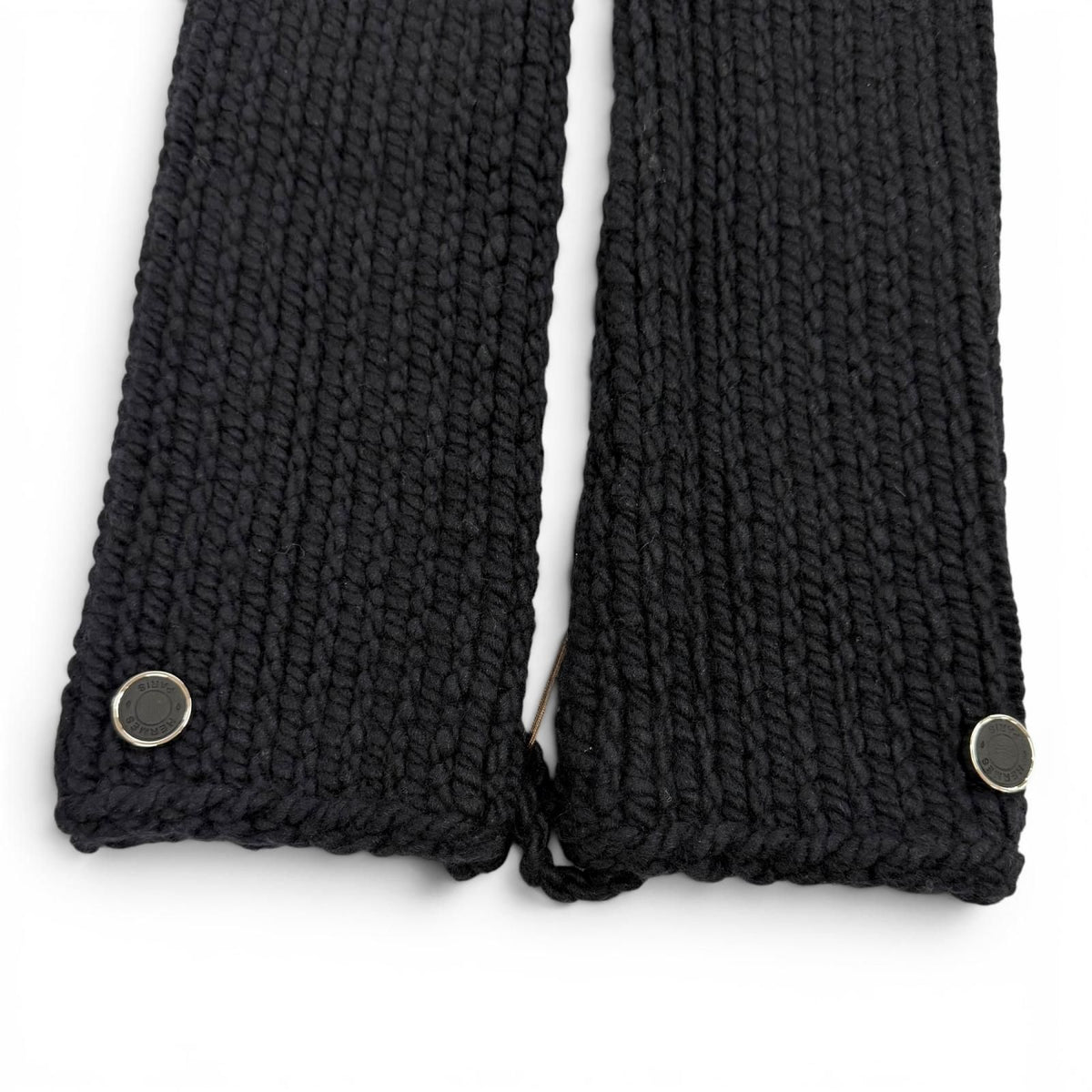 Hermes Silk Cashmere Blend Silver Sellier Knit Arm Warmer Gloves Black TU — view 3