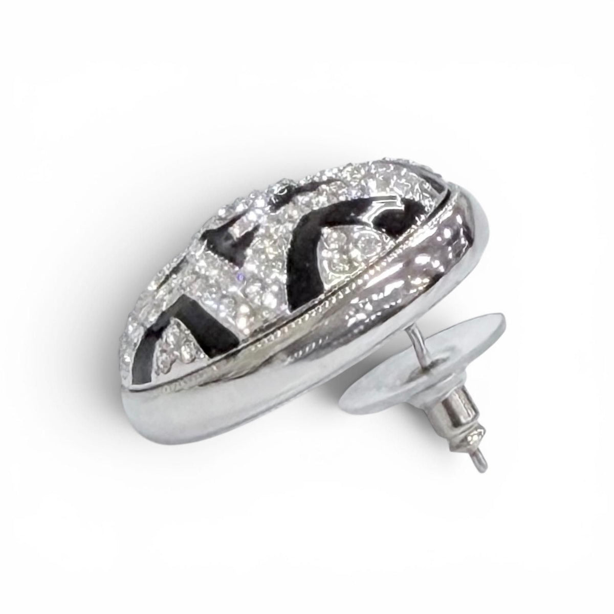 Chanel CC Logo Star Rhinestone Earrings Silver Black — view 4
