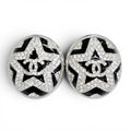 Chanel CC Logo Star Rhinestone Earrings Silver Black