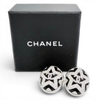 Chanel CC Logo Star Rhinestone Earrings Silver Black — view 2