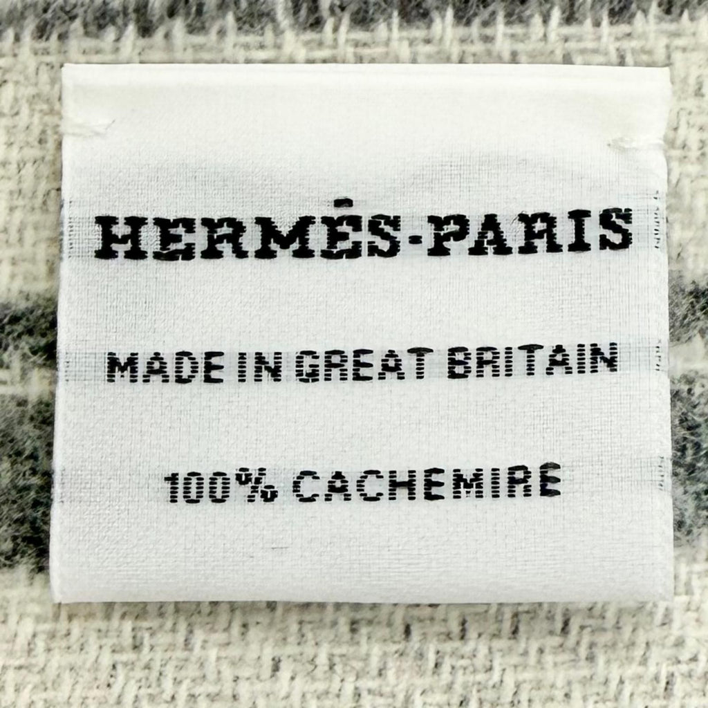 Hermes Band de Repo Cashmere Gray Flannel Ivoire Bicolor Fringe Long Scarf — view 8