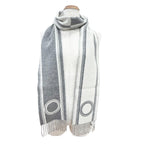 Hermes Band de Repo Cashmere Gray Flannel Ivoire Bicolor Fringe Long Scarf — view 3