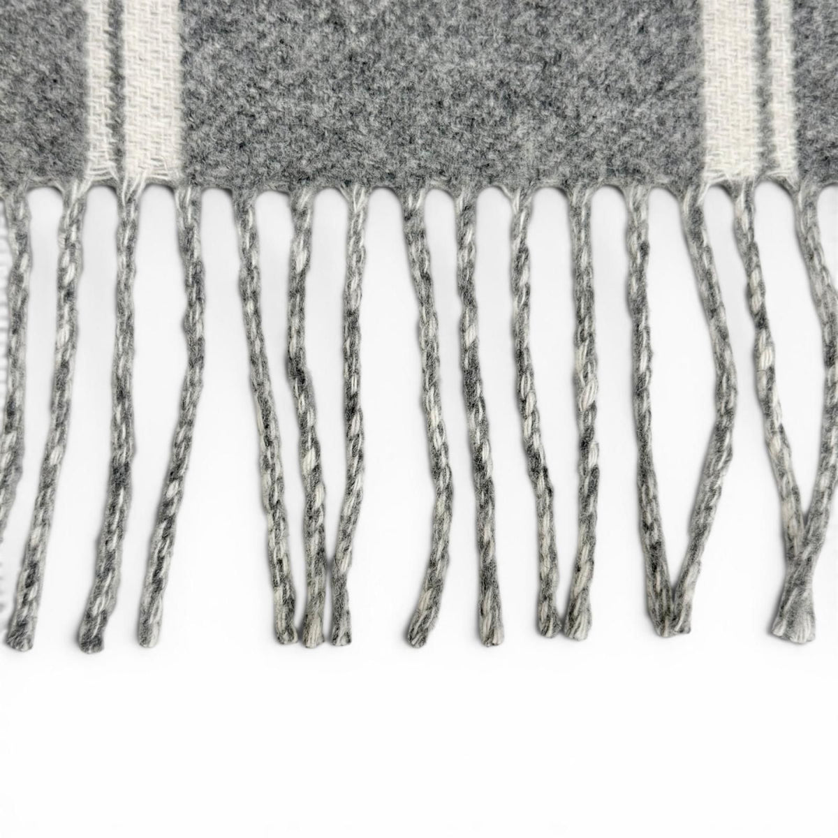 Hermes Band de Repo Cashmere Gray Flannel Ivoire Bicolor Fringe Long Scarf — view 7