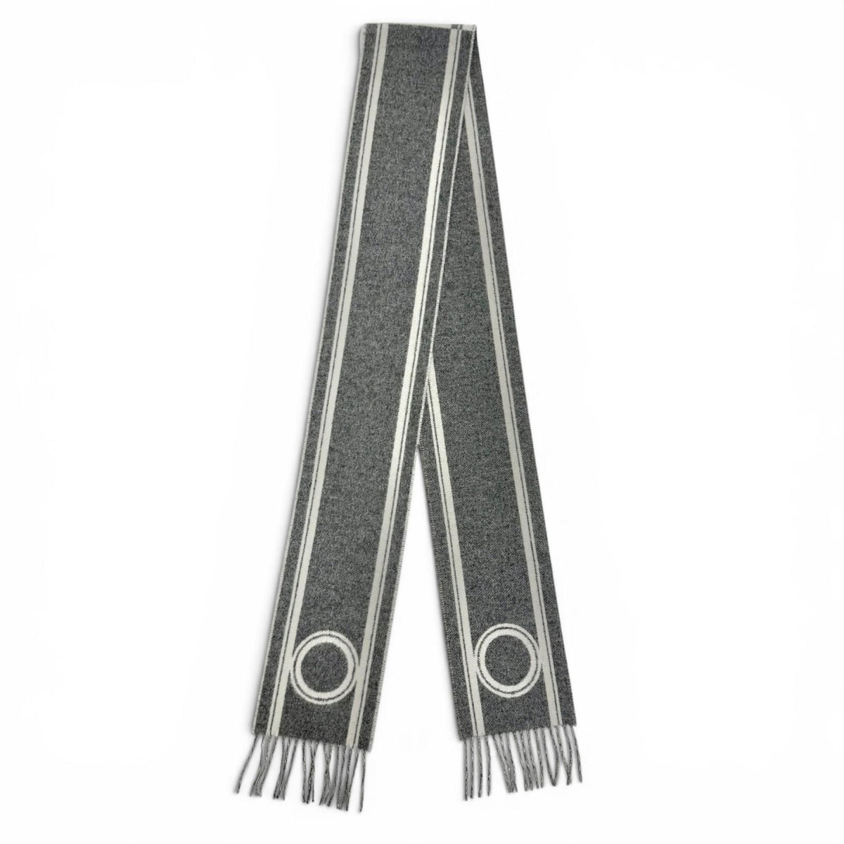 Hermes Band de Repo Cashmere Gray Flannel Ivoire Bicolor Fringe Long Scarf — view 4