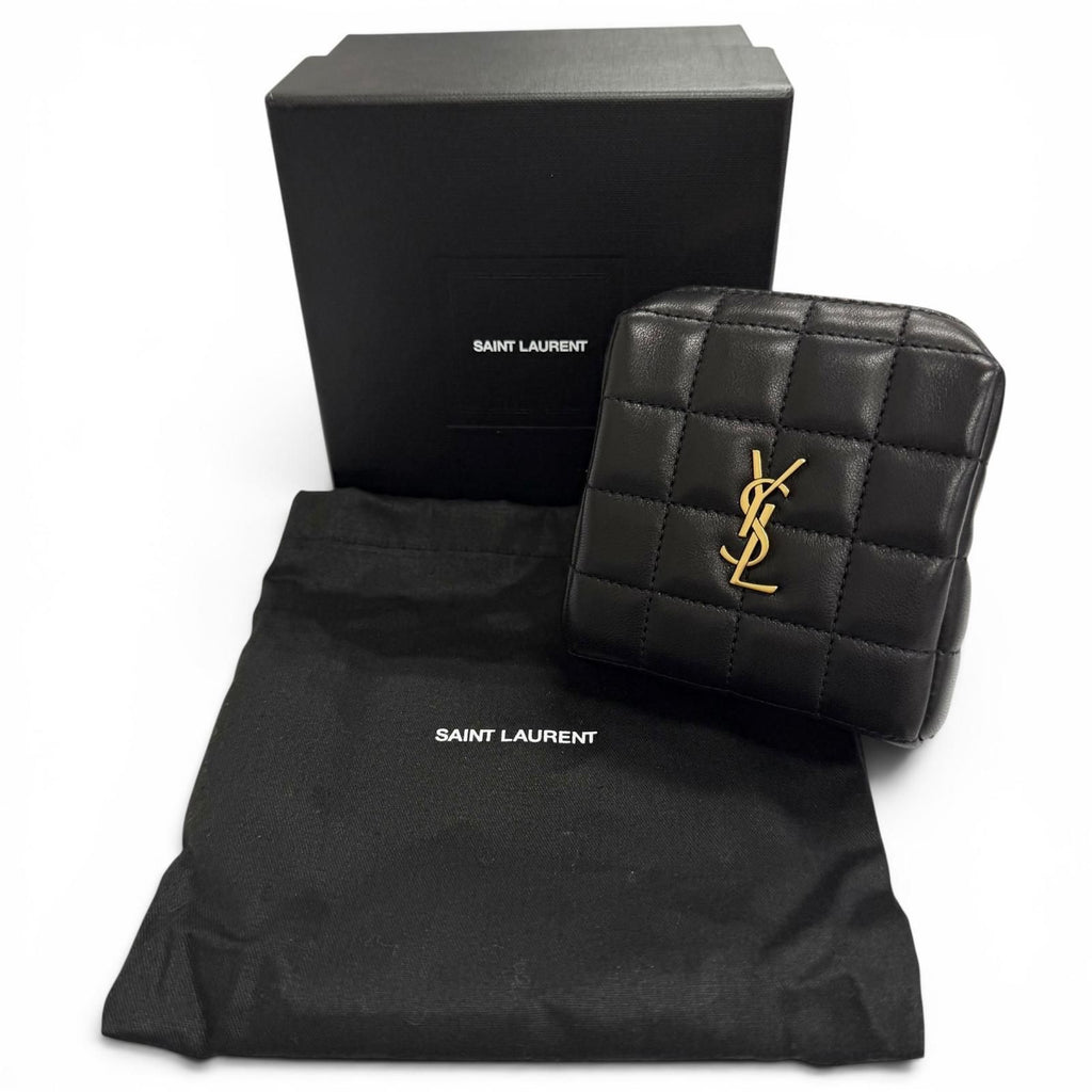 Saint Laurent Paris Cassandra Logo Square Leather Quilted Pouch Black — view 2