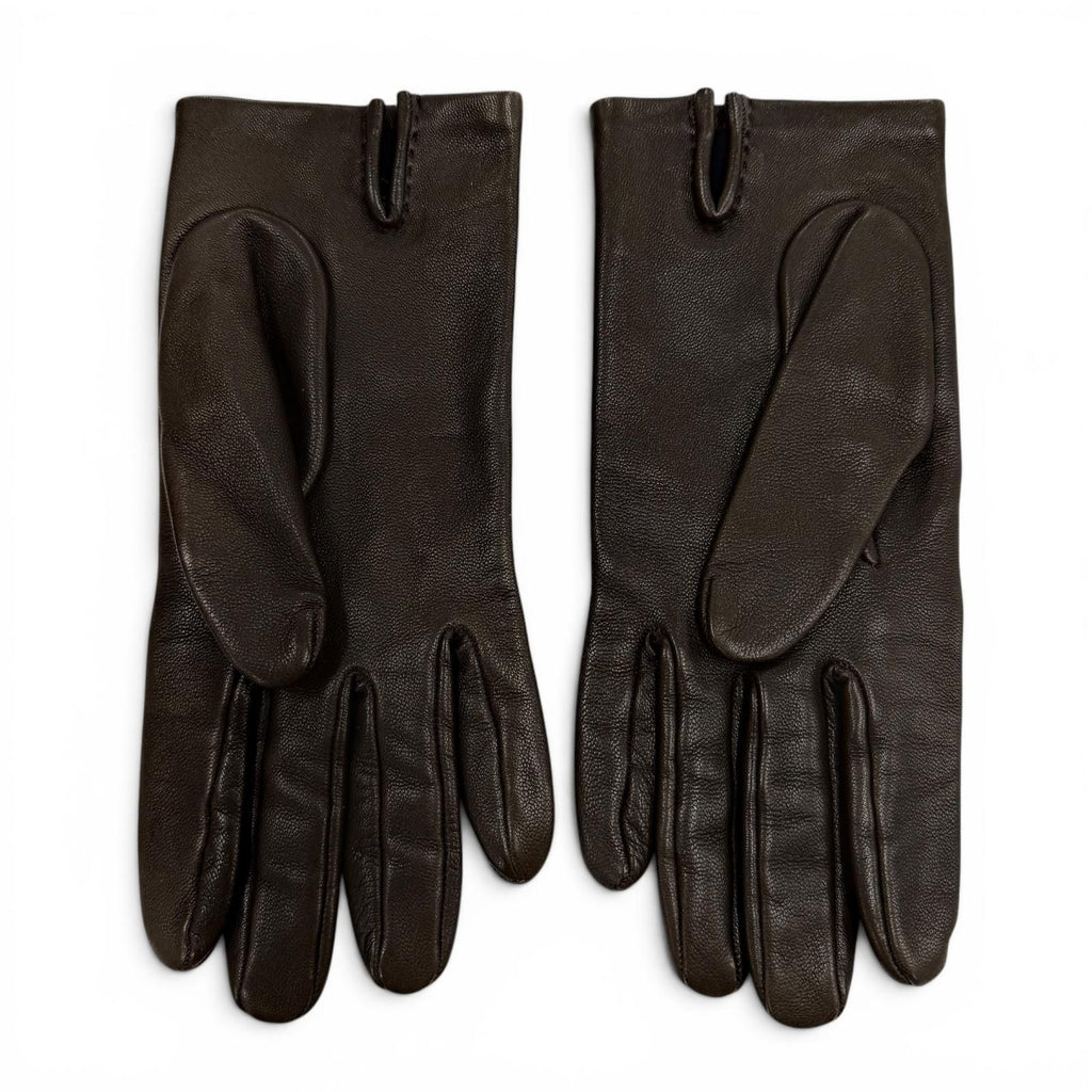 Hermes Lambskin Lining Silk 100% H Logo Design Gloves Brown 7.5 — view 3