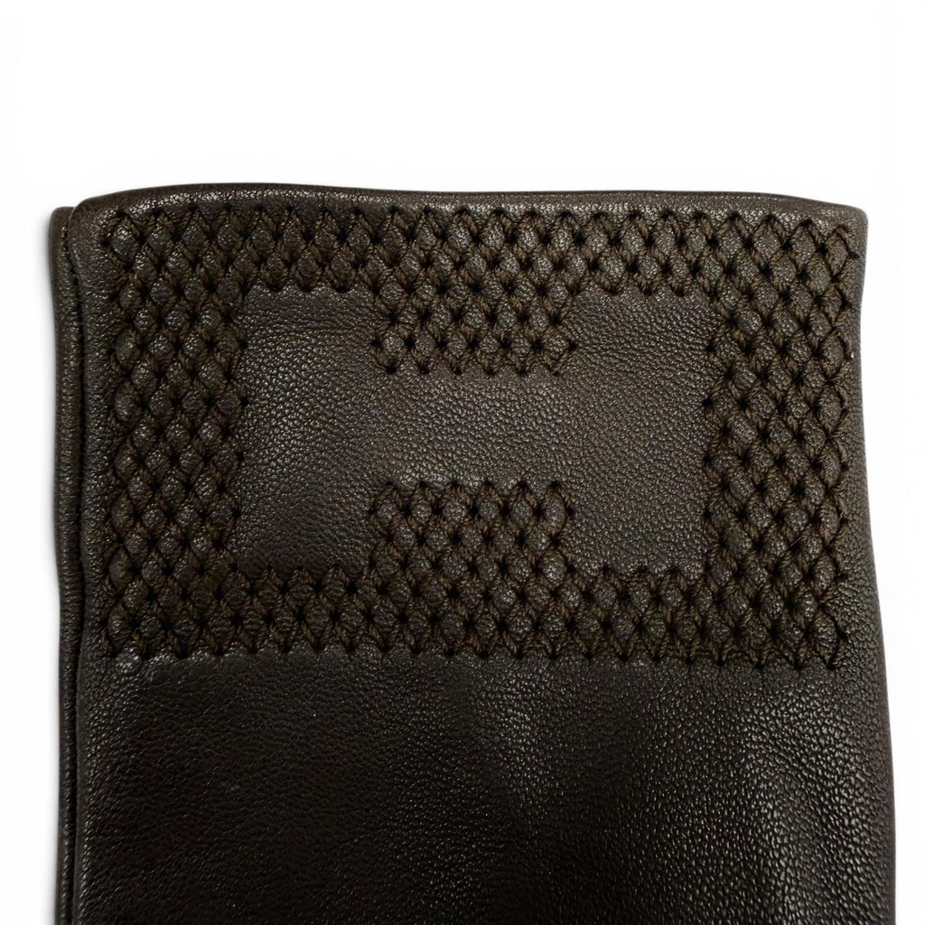 Hermes Lambskin Lining Silk 100% H Logo Design Gloves Brown 7.5 — view 5